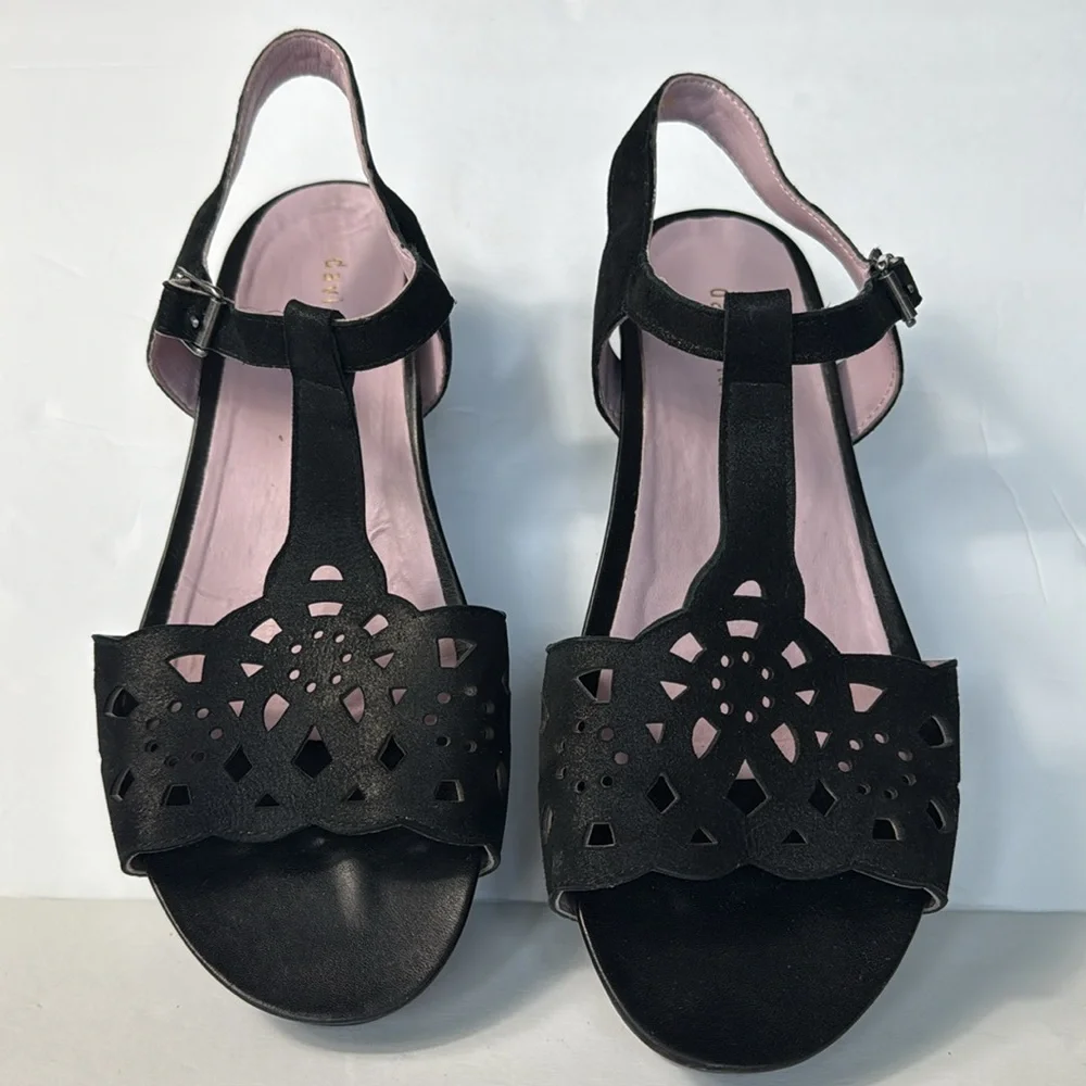 DAVID TATE Oda Shimmer Womens Black Open Toe Wedge Slingback Sandal Size 10.5WW